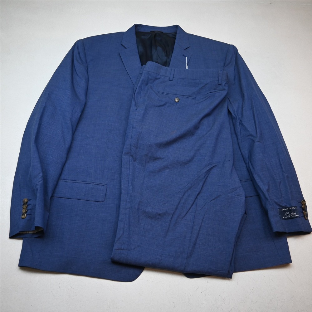NEW Ralph Lauren 54L 48x38 Blue 100% Wool Sharkskin Mens Jacket Pants Suit